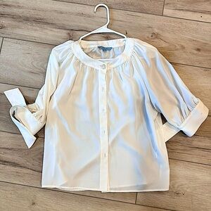 Designer Antonio Melani MEDIUM White SILK Blouse TOP Simple classic 3/4 Sleeve